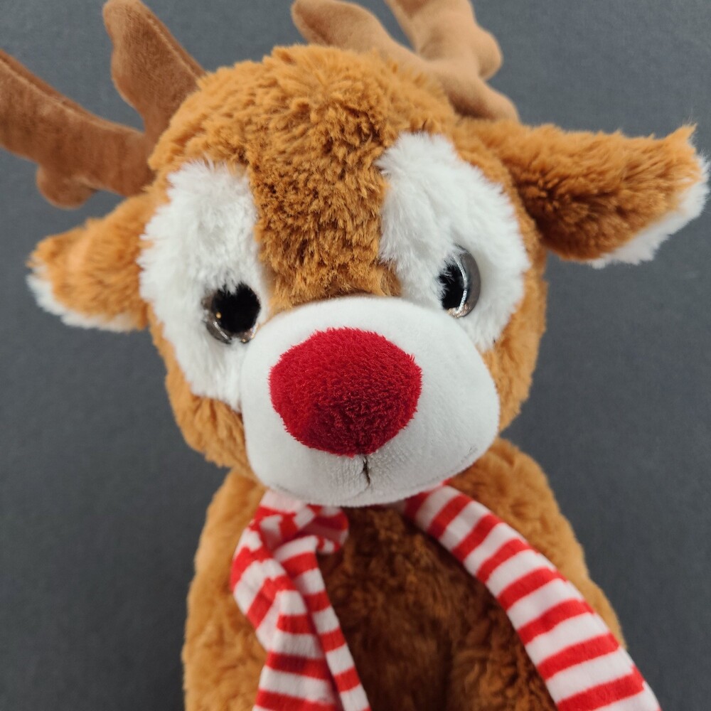 Teddy Mountain Reindeer Plush 16" Red Nose Christmas Stuffed Animal Scarf